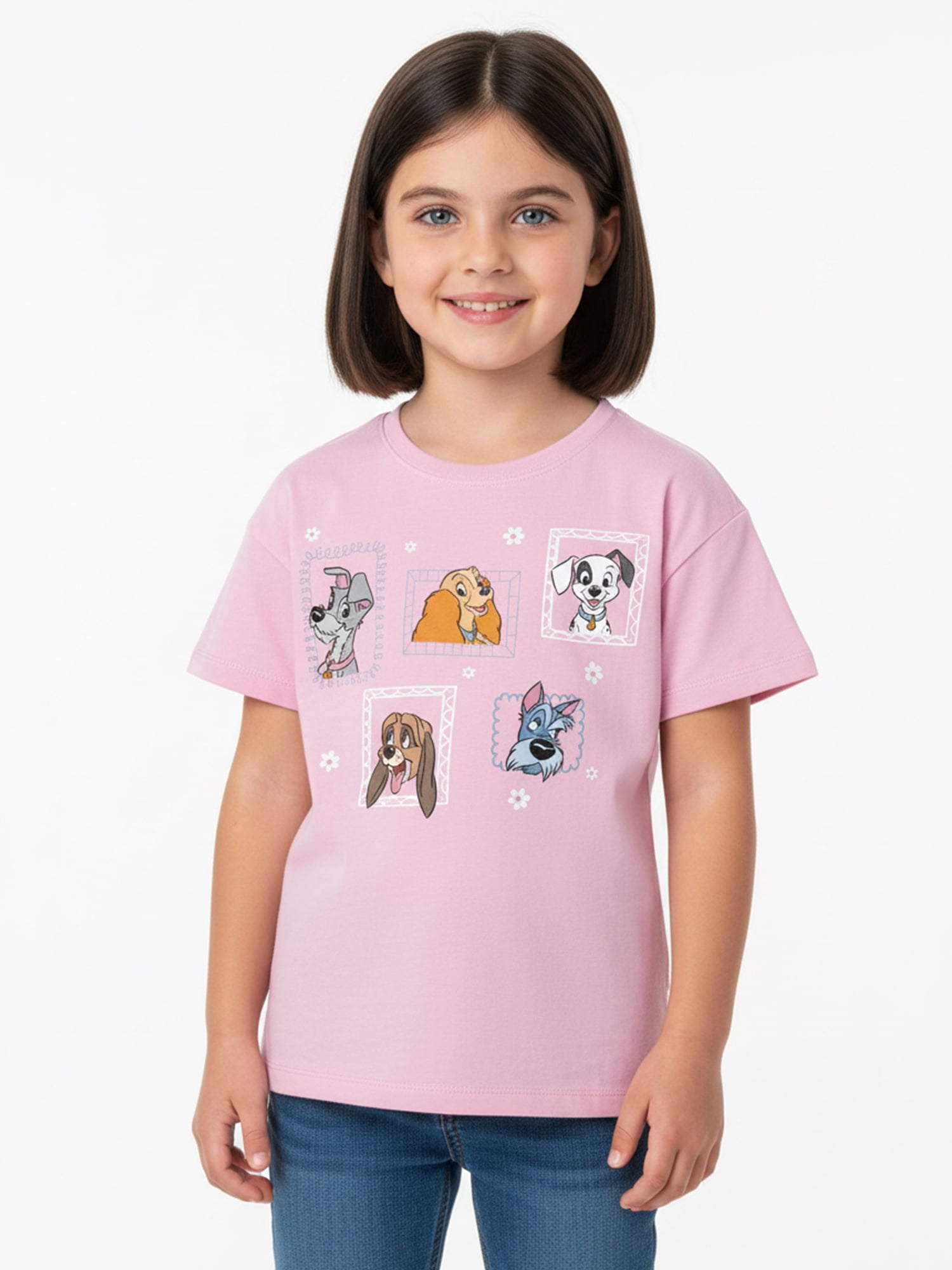 Disney Dogs Stay Pawsome Girls Short Sleeve Graphic T-Shirt, Sizes 4-16