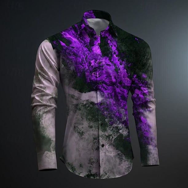Camisa informal retro para exteriores con diseño de grafiti de tinta salpicada irregular en rojo 2024 para hombre, suave y cómoda, de talla grande