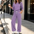 thumbnail image 5 of Bzdzmqm Women's 2 Piece Lounge Set Round Neck Long Sleeve Pullover and Wide Leg Pants with Drawstring Elastic Waist Cozy Casual Two Piece Outfit Solid Basic Tracksuit for Fall Winter Daily Wear,, 5 of 9