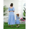 thumbnail image 6 of FYMNSI Mommy and Me Square Neck Dresses Solid Color Ruffled Maxi Dress with Pockets Cutout Waist Tiered Matching Outfits Blue (Mom M), 6 of 14