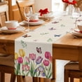 thumbnail image 5 of Tulips Spring Floral Table Runner - 120 Inch Long Pastoral Flowers Butterfly Rustic Cotton and Linen Blended Dress Scarves Farmhouse Table Runner for Kitchen Dining, Coffee Table, 13" x 120", 5 of 8