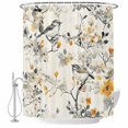 thumbnail image 2 of Shower Curtains for Bathroom, Yellow Grey Botanical Waterproof Fabric Shower Curtain, Spring Floral Birds Vintage Decorative Bathroom Curtain for Bathtub, 66"x72", No Hooks Included, 2 of 9