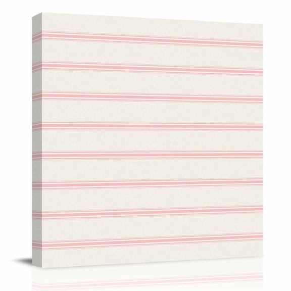 Canvas Print Wall Art Oil Paintings Minimalist Pink Stripe on Beige Picture Prints Artwork for Living Room Kitchen Bathroom Bedroom,Stretched and Framed Ready to Hang,Modern Pinstripes Line Art