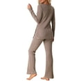 thumbnail image 3 of INSPIRE CHIC Women's Ribbed Knit Lounge Set Long Sleeves Top and Pants Pajama Sets Two Piece Matching Outfits Set S Brown, 3 of 5