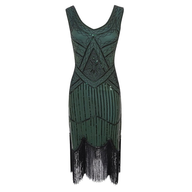 EQWLJWE Longue Robe pour Femmes Grande Taille Vintage 192 s Flapper à Franges Superbe Soirée Fête Cocktail Robe