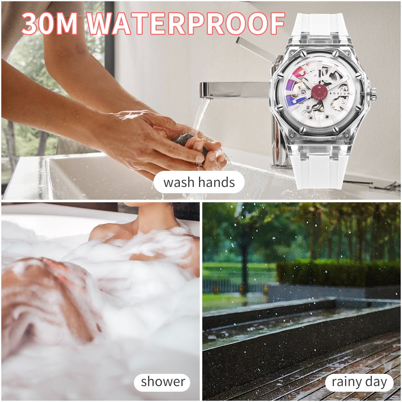 BOZLUN Watches for Men Skeleton Automatic Mechanical Watch Luxury Dress Stainless Steel Waterproof Luminous Wrist Watches