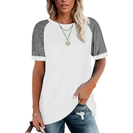 Women s T-Shirt Short Sleeve Tunic Loose Crew Neck Colorblock T-Shirt