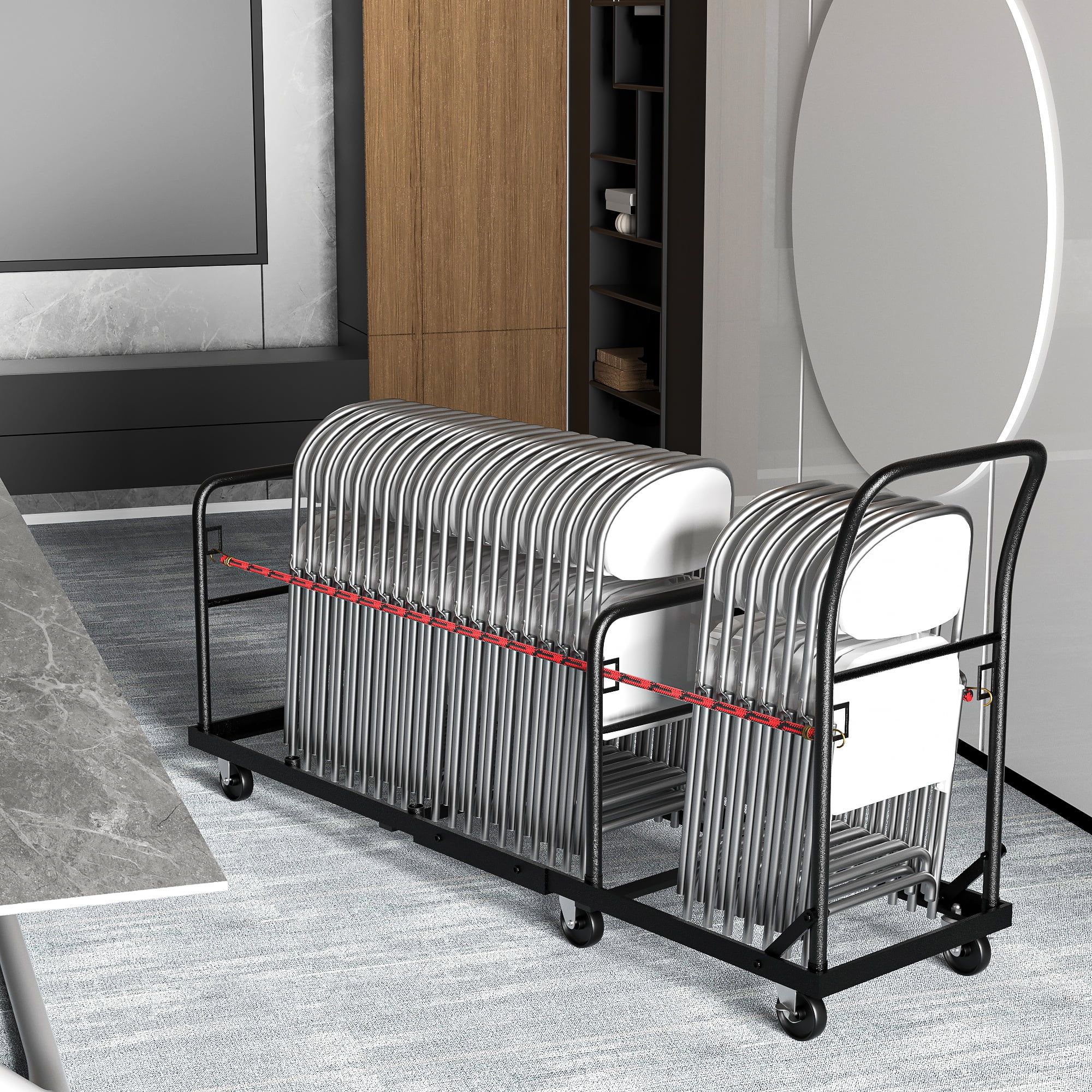 HOHYN Industrial Folding Chair Hand Truck | 6-Wheel Stability System, 2000LB Load Rating, All-Terrain Mobility | Perfect for Event Venues, Banquet Halls and Hospitality Use