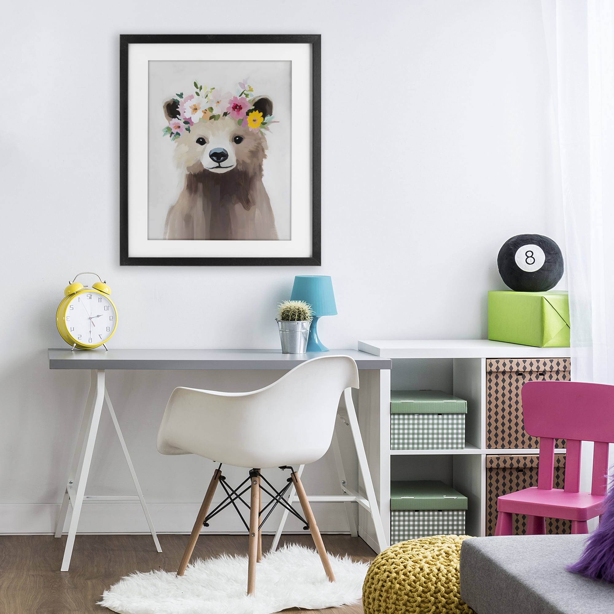 Stupell Industries Flower Crown Bear Black Framed Print Under Glass, design by The Prints Vibe