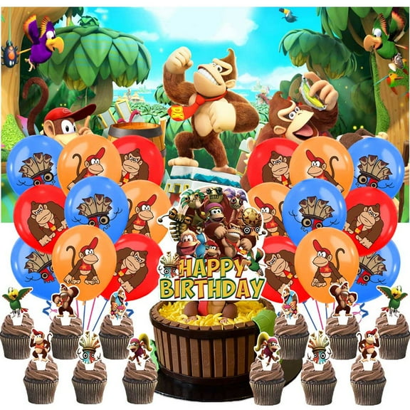 Donkey Kong Country Party Supplies Latex Balloons Decor Banner Backdrop Kit Birthday Decorations