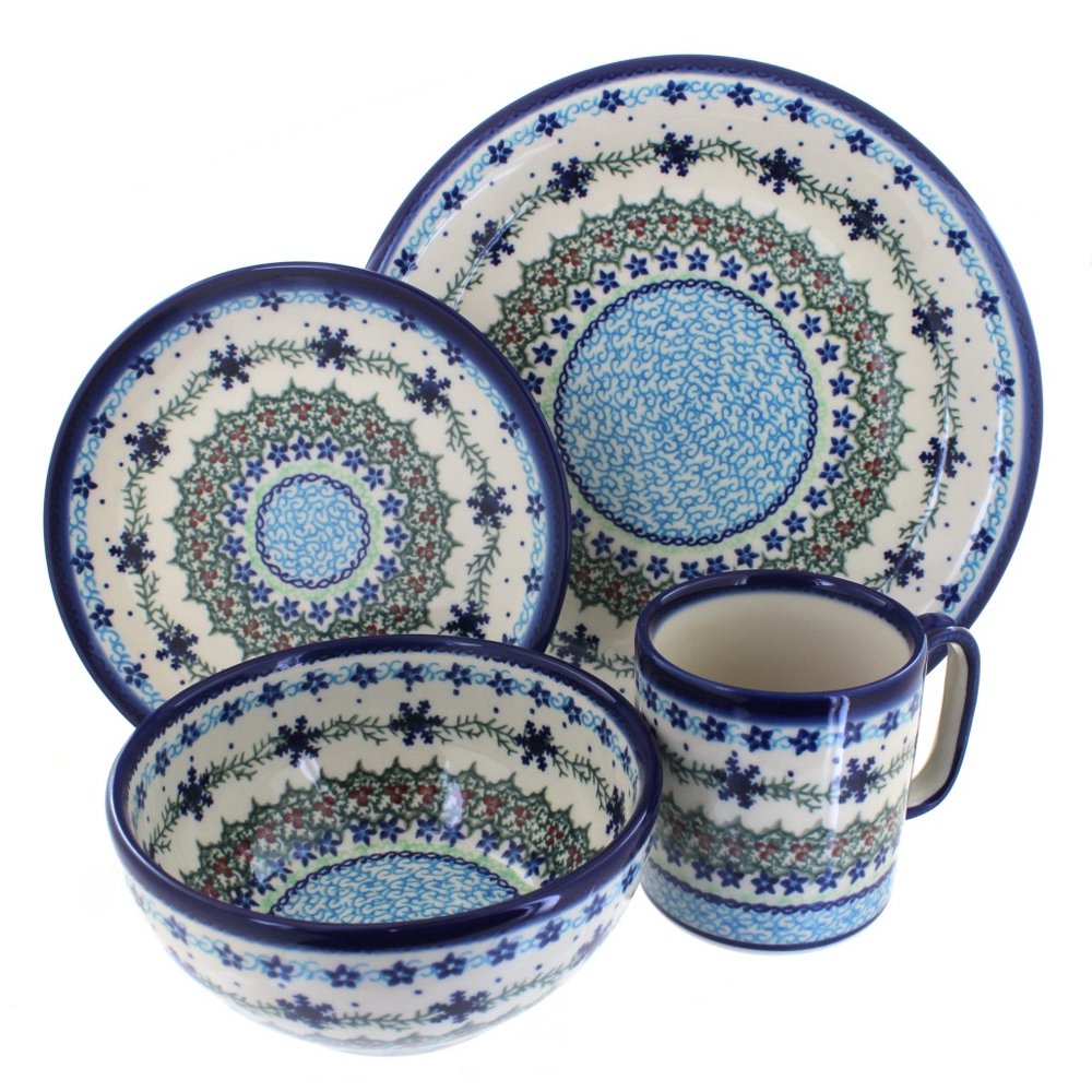 Polish Pottery Winter Celebration 4 Piece Dinner Set
