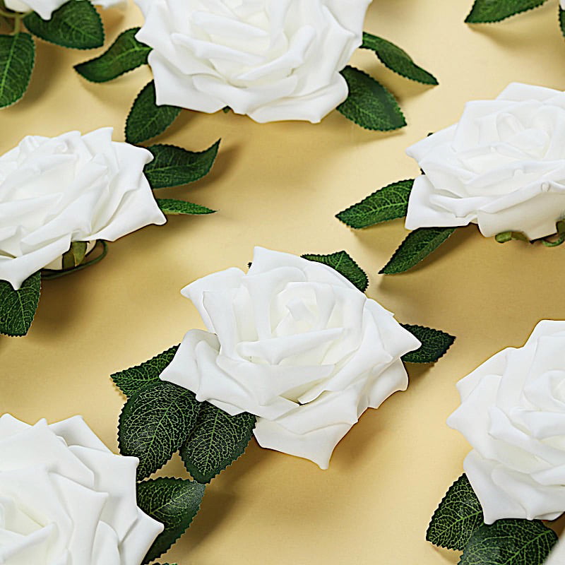 6 Head White Artificial Foam Open Rose Arrangement Wedding Cake Decor 