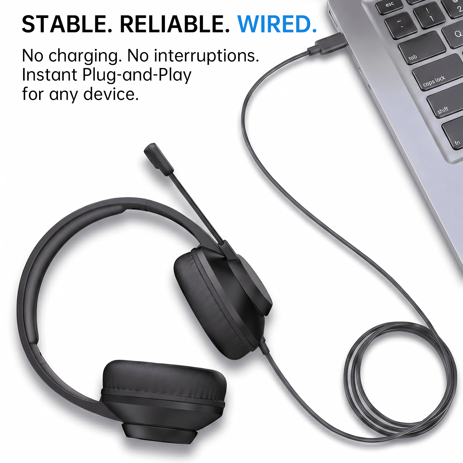 AOC USB Headset with Noise Cancelling Microphone for Work, Lightweight Wired Headphones, Noise-Cancelling Boom, 40mm Audio Drivers, USB-A/C for PC,Mac,Office,Call Centers,Online Meetings