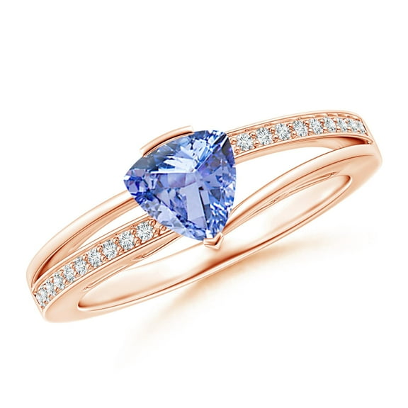 ANGARA Natural Split Shank Trillion Tanzanite Engagement Ring in 14K Rose Gold for Women (Size-6mm) | December Birthstone, Birthday, Anniversary, Jewelry Gift for Women | Natural Tanzanite Ring