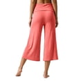 thumbnail image 3 of FINALGANG Womens Fold Over Waist Cropped Wide Leg Yoga Pants Solid Color Soft Stretchy Casual Loose Fit For Loungewear Yoga Daily Activities Brick Red S, 3 of 5