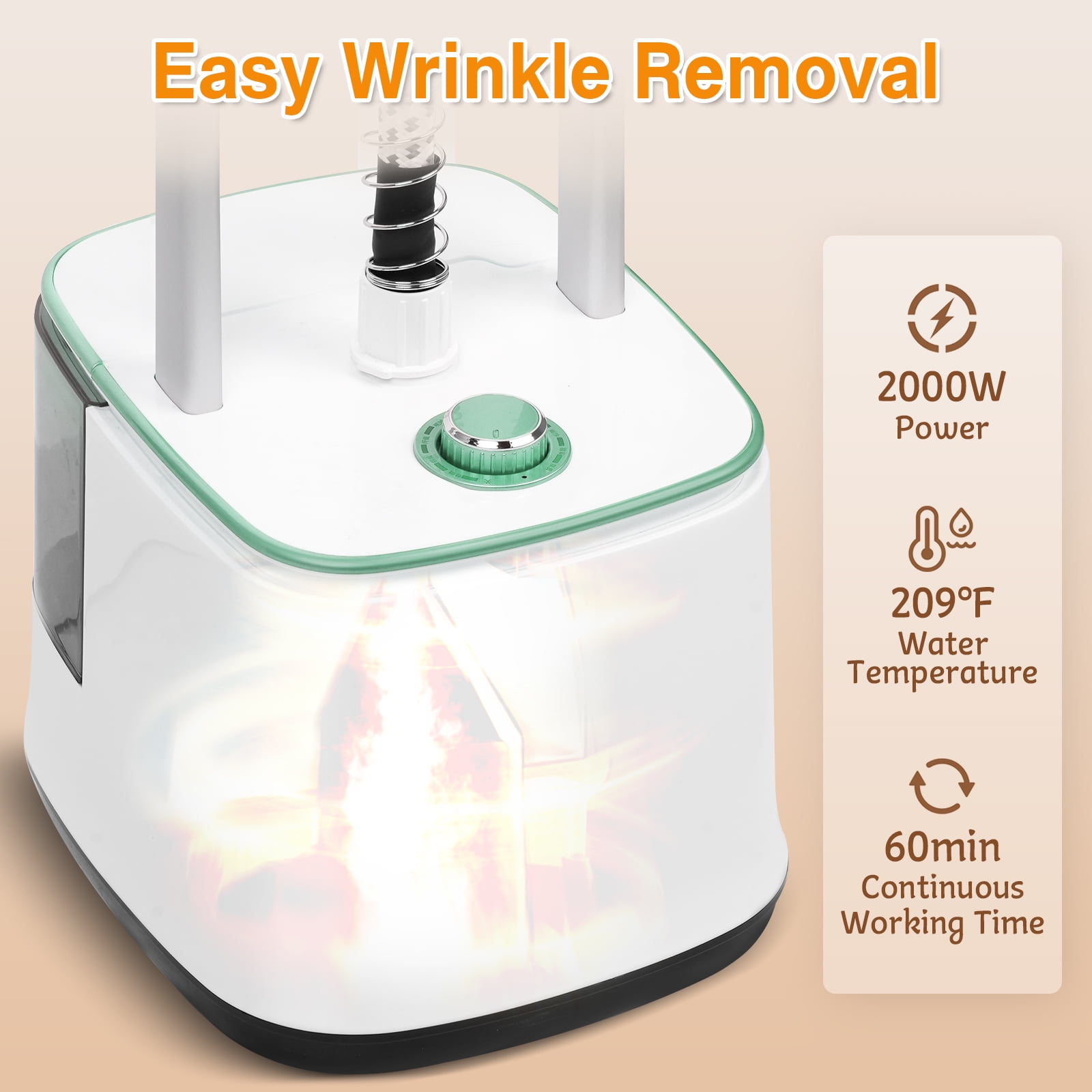 Advwin 2000W Garment Steamer for Clothes Standing, 10 Steam Levels, 2.7L Water Tank, Commercial and Household Use (Green)