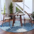 thumbnail image 3 of Round Area Rugs 8Ft, Navy Blue Palm Leaves Washable Rug for Living Room, Bedroom, Great Room, Summer Botanical Tropical Leaf Non Slip Area Rugs Low Pile Carpet for Home Decor, 3 of 8