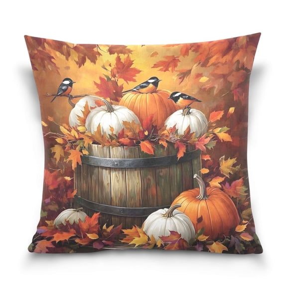 Ryvnso Birds Autumn Leaves Pumpkins Throw Pillow Covers Couch Pillowcases Decor for Bed Sofa 16" x 16"