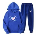 thumbnail image 4 of Feancey Big Deal Days Hoodie Sweat Suits for Womens 2 Piece Lounge Sets Valentines Day Heart Print Hooded Pullover and Jogger Pants Matching Set 2025 Trendy Outfits Blue M, 4 of 7