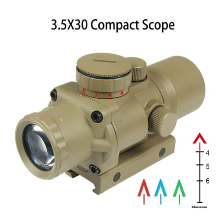 TAN HORSESHOE Reticle 3.5X30 Ultra Compact Prismatic Red Blue Green Illuminated Fixed Power (Best Fixed Power Scope For Hunting)