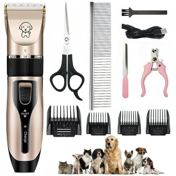 DYINHODI Pet Hair Clipper Dog Hair Clippers, Dog Grooming Kit, Cordless Quiet Pets Clippers Hair Trimmer,  Dog Shaver Clipper with 4 Comb Guides, 5 Size Fine Tuning Knob for Thick Coats Cats