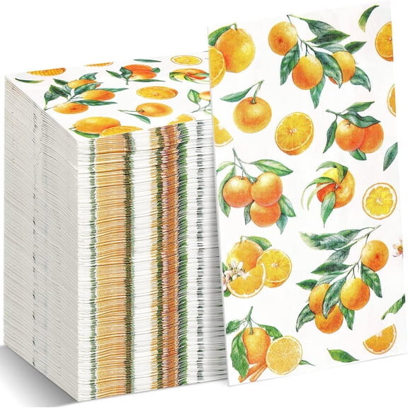 Orange Citrus Napkins Summer Guest Paper Napkin with Oranges Disposable Luncheon Dinner Citrus Decor for Table Restroom Bathroom Wedding Shower Fruit Party Supplies(100 Pcs)