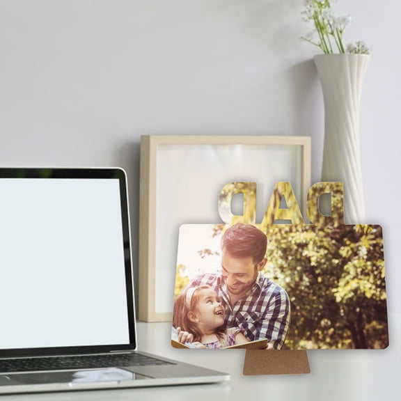 OULII Engraved Wooden Picture Frame in White Wood with Support Bracket and Tabletop Stand, Perfect Gift for Dad