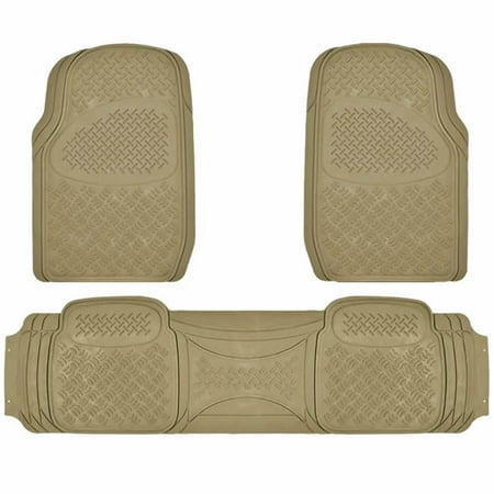 Rear Floor Runner U.A.A. Inc ® 3PC Beige All Weather Heavy Duty Rubber Front Rear Runner Floor Mats For Car Truck SUV Van ()
