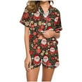 thumbnail image 2 of HOMBOM Womens Red Christmas Pajamas Sleepwear One Sets Button up Shorts and Shirt Holiday Lounge Sets for Ladies Xmas, 2 of 9