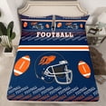 thumbnail image 2 of Homewish Cartoon Sport Helmet Queen Sheet Sets for Teen, Modern Football Soccer Lover Flat Sheet, Navy Orange Queen Fitted Sheet, Super Cozy Room Decor, 4-Piece, 2 of 7