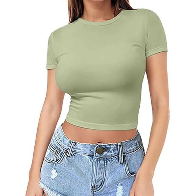 T-Shirt à Manches Courtes pour Femmes Liquidation T-Shirts Mélangeurs pour Femmes T-Shirt Court pour Filles Chandail d'Été pour Femmes Col Rond Fin Mode Manches Courtes