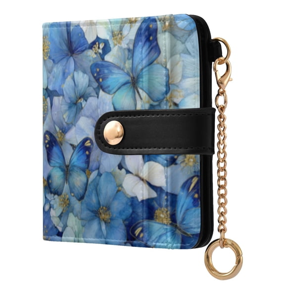 Qxltty Pale Blue Butterfly Ladies Wallet Rfid Slim Thin Compact Credit Card Women Wallet Zipper Coin Pocket and ID Window for Female Gifts