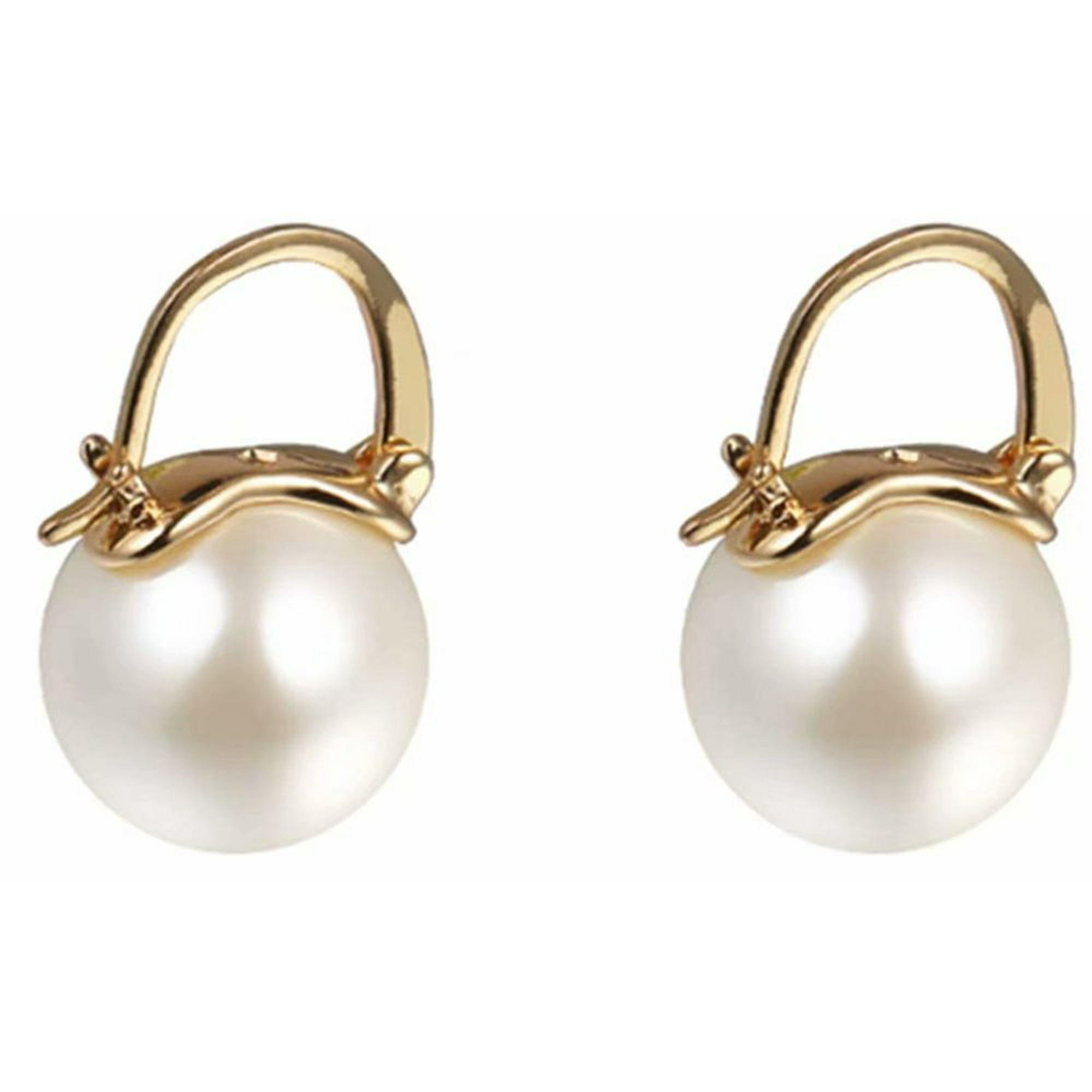 Durhf Women s Pearl Earrings Gold Plated Earrings 15 Mm Round Large Pearls Drop Pendant Earrings Fashion Jewellery For Women Girls