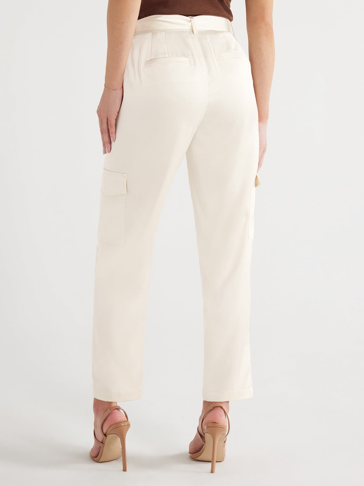 Sofia Jeans Women's Tapered High Rise Satin Cargo Pants, 27" Inseam, Sizes 0-18