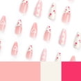 thumbnail image 2 of Soft Pink and White Strawberry Heart Press on Nails, Medium Almond Glossy Fake Nails with Pearl Accents & Plaid Pattern, 24 Count, 2 of 7