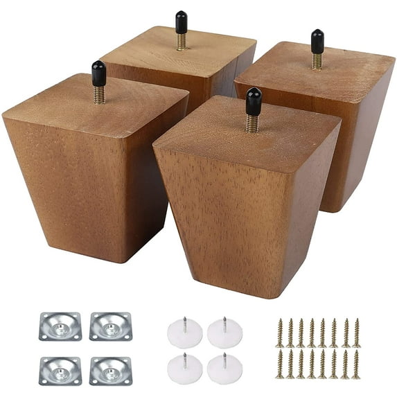 MEETWARM 4 inch Wood Furniture Legs Square Tapered Finish Pyramid Replacement Sofa Legs, Suitable for Sofa, Couches, Armchairs, Ottomans, TV Tables, Night Stands, Set of 4 (Walnut)