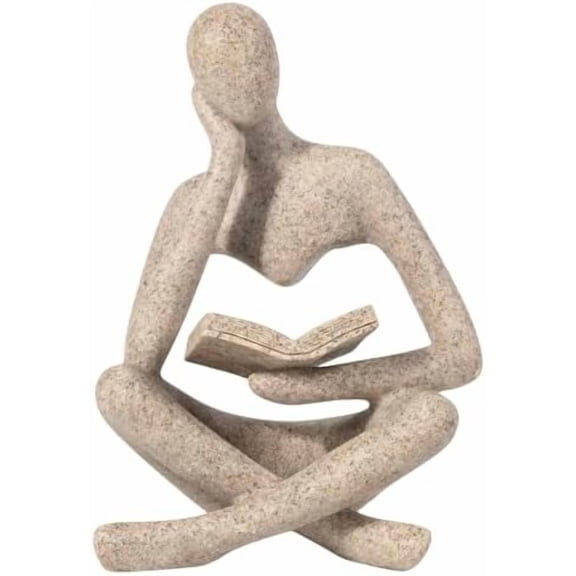 Bookshelf Decor, Coffee Table Decor, Library Decor Sculptures - Abstract Thinker Statue, Resin Modern Art Sculptures for Living Room, Office Desk,Home Decor (Beige)