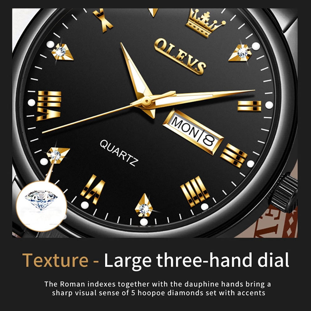 OLEVS Watches for Men Business Dress Analog Quartz Luxury Black Stainless Steel Waterproof Luminous Classic with Date Mens Wrist Watches Reloj para Hombre