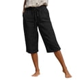 thumbnail image 6 of UAMVSH Bermuda Shorts for Women Knee Length Casual Drawstring Linen Shorts Button Side Split Summer Beach Shorts with Pockets, 6 of 7