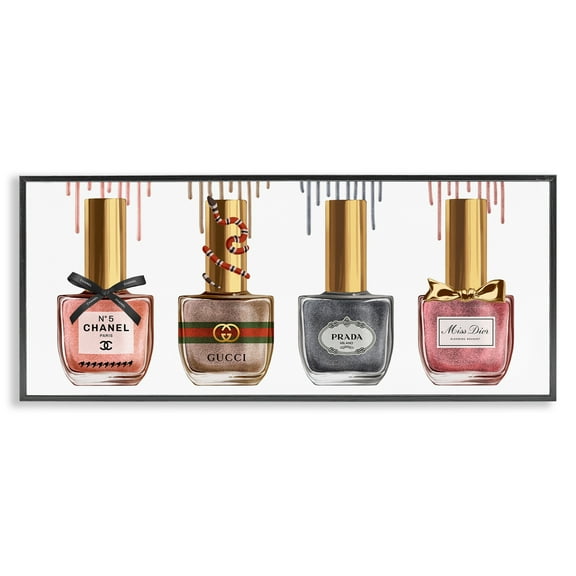 Stupell Industries Glam Nail Polish Collection Beauty & Fashion Painting Black Framed Art Print Wall Art, 24 x 10