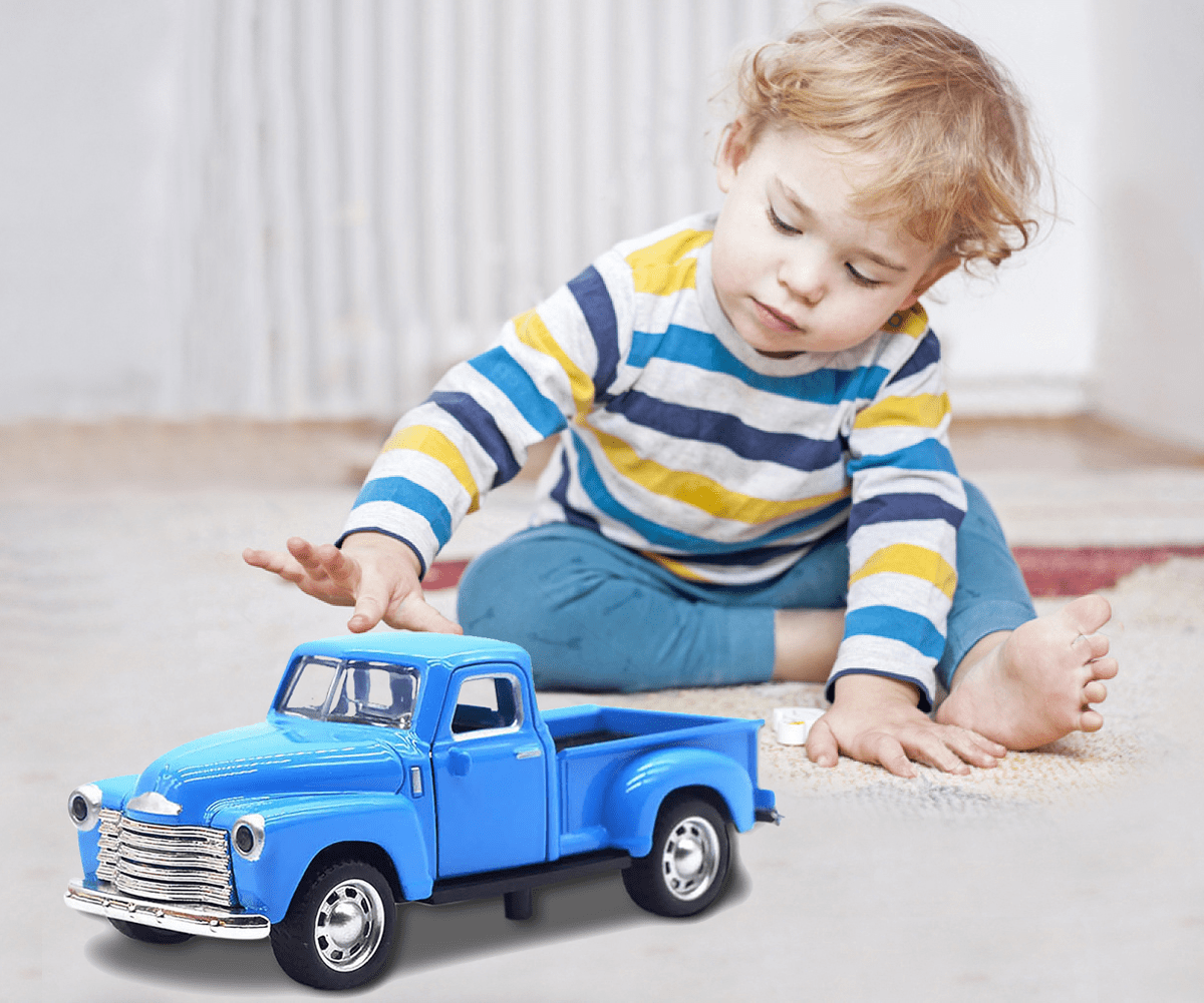 HYPERLIVING 1:32 Alloy Kids Car Toy Driveable, Car Door Can Open, Little Blue Truck Toy for Toddlers 2-8 Years Old Boys Girls Kids, Easter Christmas Birthday Gifts (Blue Truck)