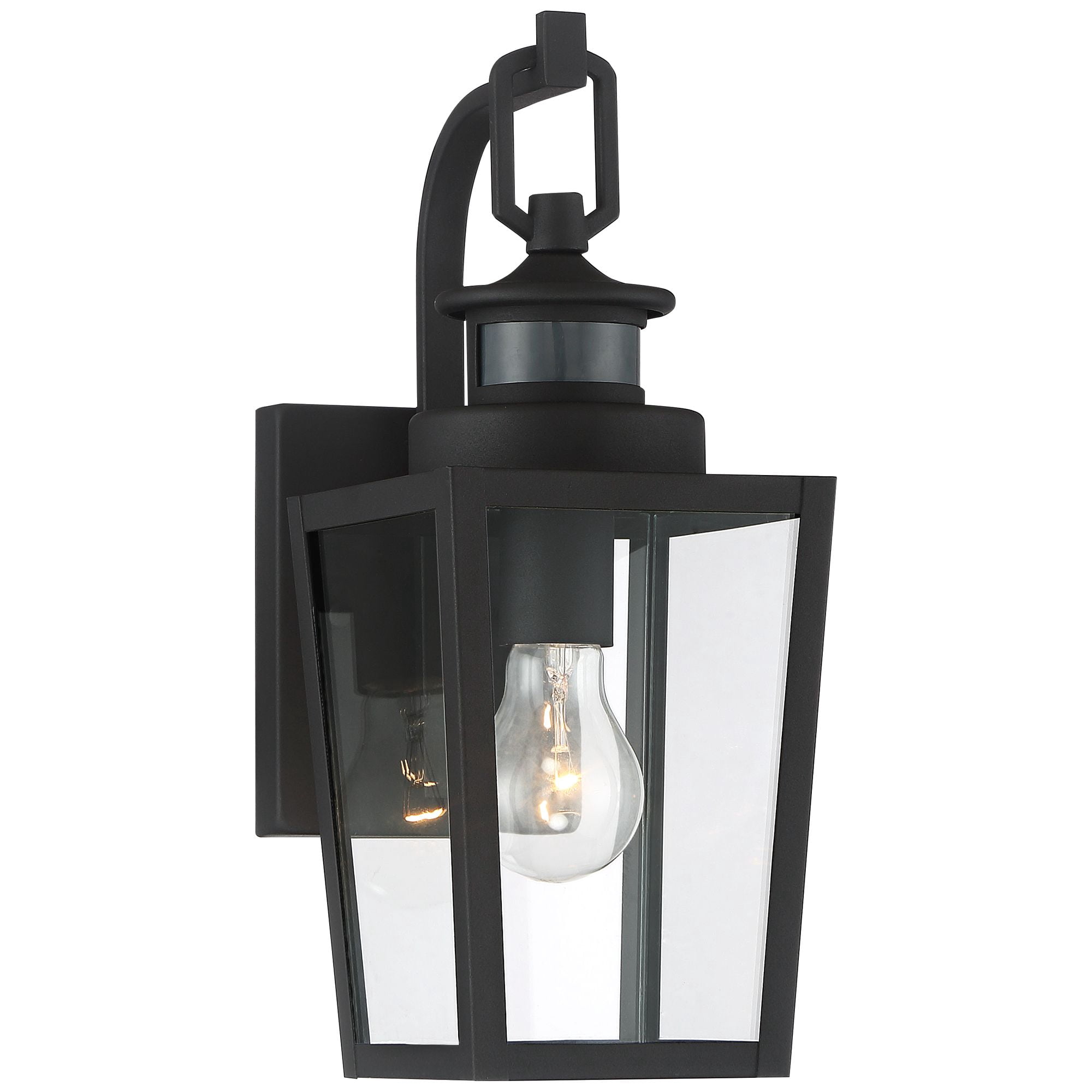 Possini Euro Design Ackerly Modern Outdoor Wall Light Fixture Textured Black Dusk to Dawn Motion Sensor 14" Clear Glass for Post Exterior Barn Deck