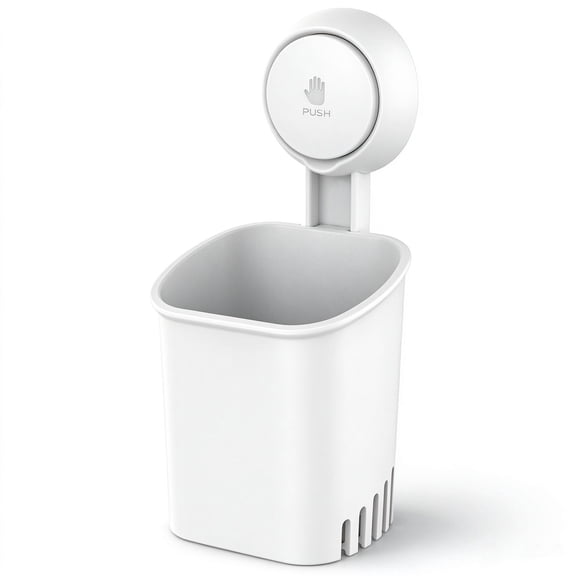 Powerful Suction Cup Toothbrush Holder, Drill-Free Wall Shower Holder for Toothbrush, Toothpaste, Razor, Removable Suction Cup in Shower, Self-draining Kitchen Tableware Organizer, White