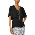 thumbnail image 2 of Thalia Sodi Womens Texture V-Neck Pullover Blouse, Black, Small, 2 of 2