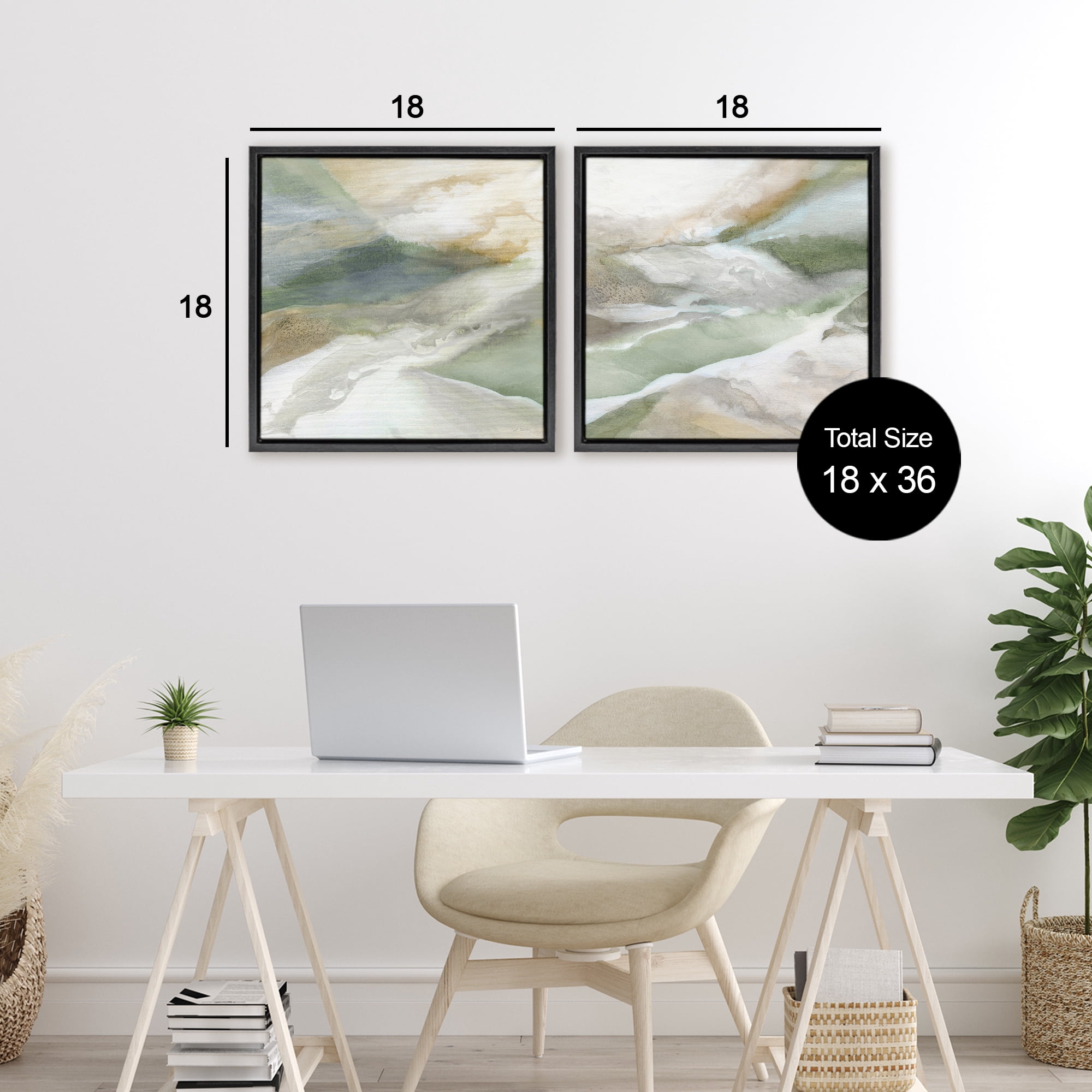 Stupell Industries Serene Misty Valley Abstraction 2 Piece Black Framed Floater Canvas Set, design by Carol Robinson