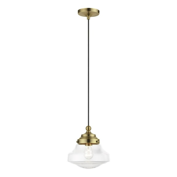 41293-01 Livex Lighting Avondale - 1 Light Mini Pendant In Nautical Style-15 Inches Tall and 9 Inches Wide-Antique Brass Finish    -Traditional
