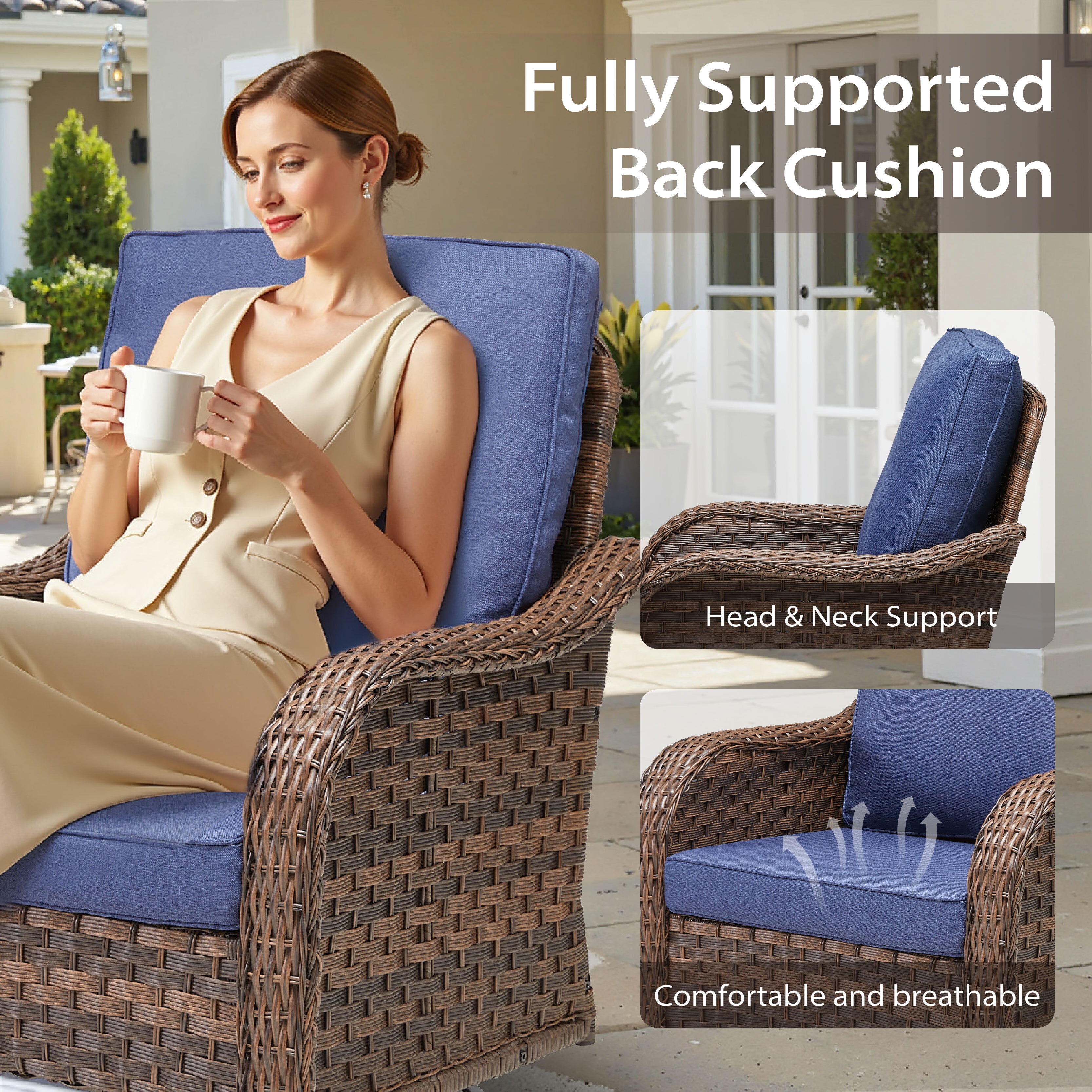 Bellefurn Outdoor Swivel Rocker Patio Chairs Set,6 Piece Furniture Set with 4 Swivel Rocking Chairs and Side Table All Weather Wicker Conversation Set for Porch Deck Garden Backyard