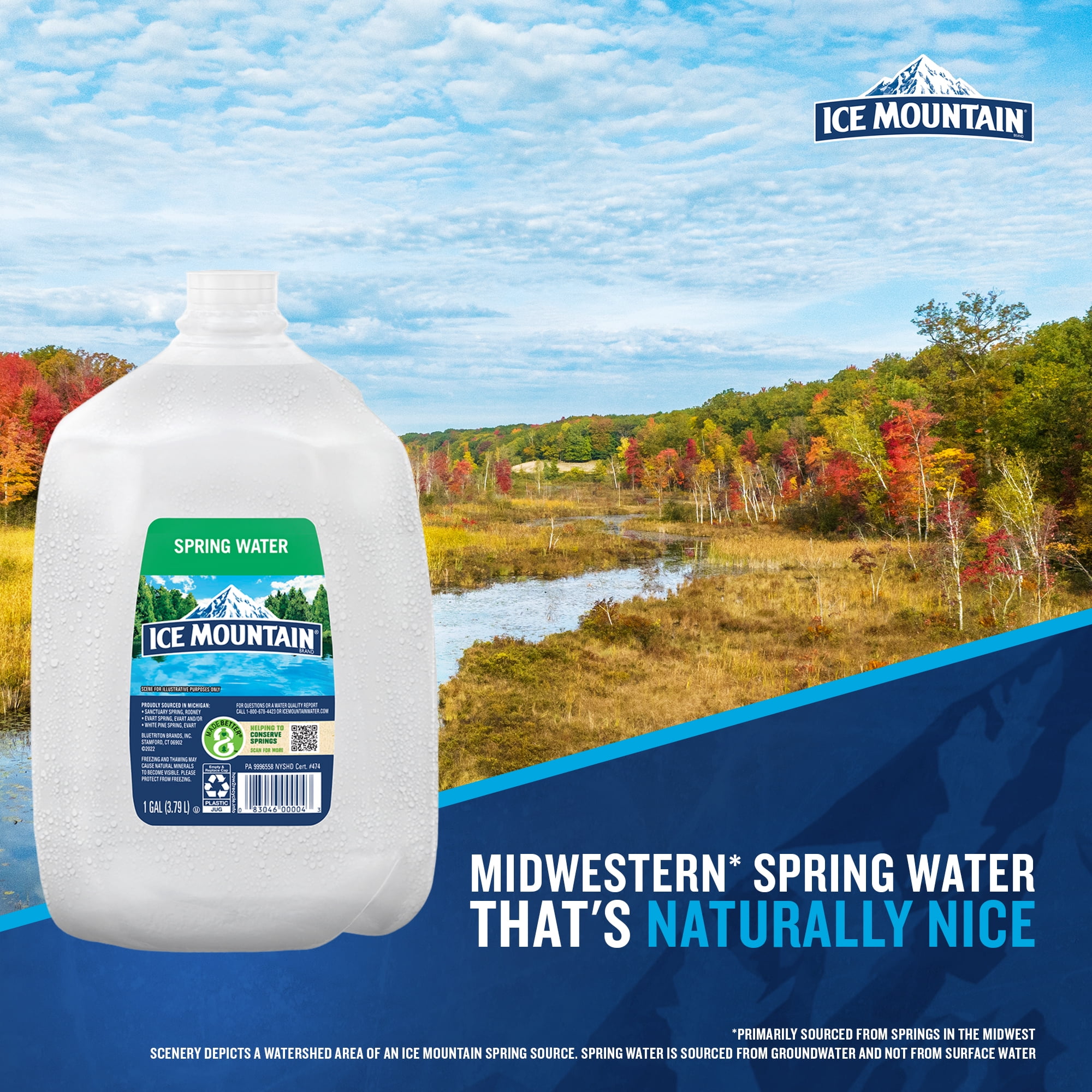(6 pack) Ice Mountain Spring Water, 1 gal, Single Plastic Jug