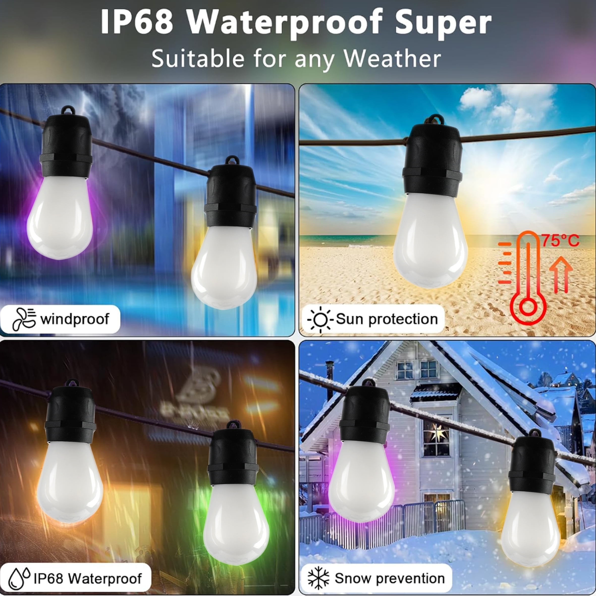 Homestead 2-Pack 24ft RGBW Color-Changing LED String Lights with Remote, Indoor/Outdoor, 24 Bulbs