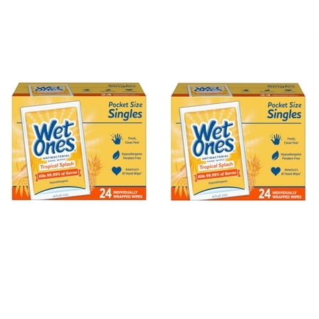 Wet Ones Antibacterial Hand And Face Wipes, Citrus Scent, Singles - 24 Ea, 2 Pack